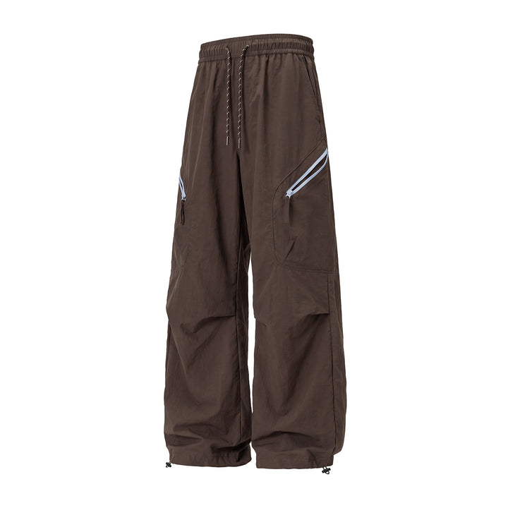 Unisex Wide Outdoor Cargo Pants with Drawstring Waist, Diagonal Zip Pockets and Adjustable Leg Opening Mune Fashion