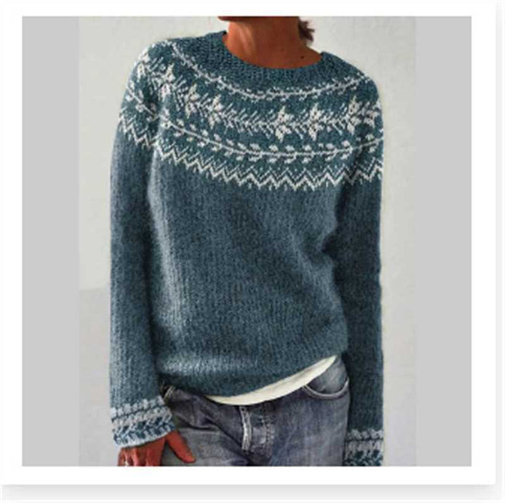 Women's Norwegian sweater made of wool blend with round neck and traditional Fair Isle yoke Mune Fashion