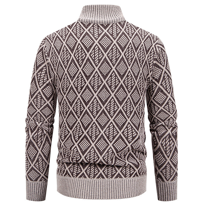 Men's knit zip jacket with diamond pattern, stand-up collar and full zip Mune Fashion