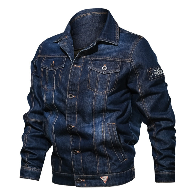 Men's denim trucker jacket made from cotton mix with contrasting seams and chest flap pockets Mune Fashion