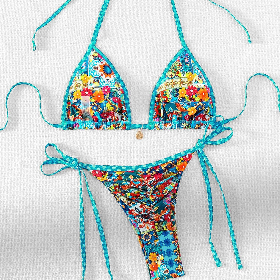 Women's Triangle Bikini with colorful floral pattern and adjustable straps Mune Fashion