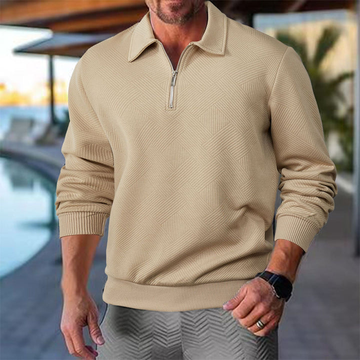 Men's nan Troyer in geometric structured knit with half-zip and polo collar Mune Fashion