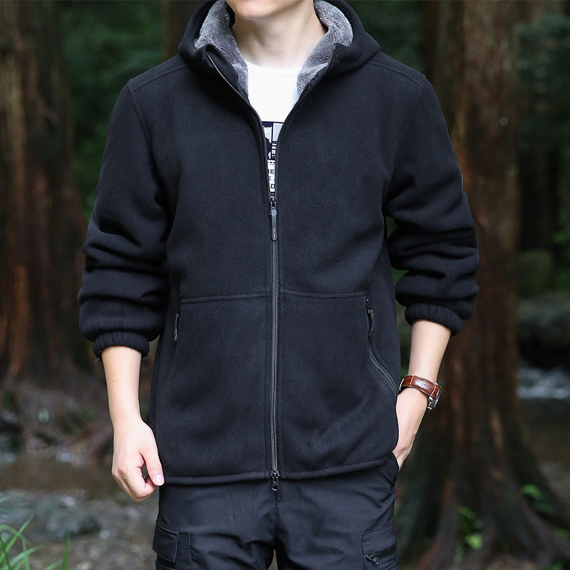 Men's hoodie fleece jacket with Sherpa lining, two-way zipper and wind-resistant front Mune Fashion