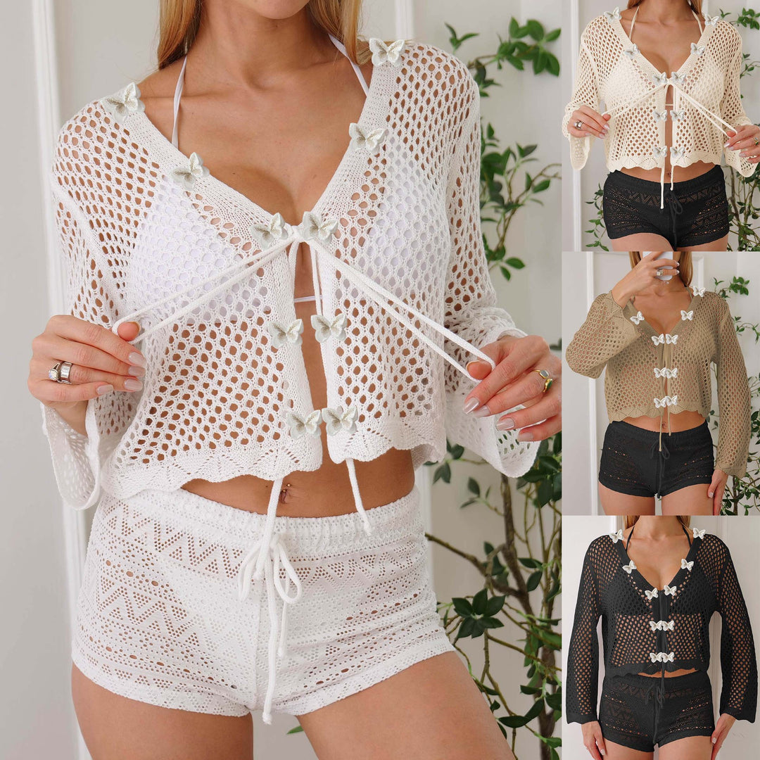 Women's airy beach cover-up with floral crochet pattern Mune Fashion