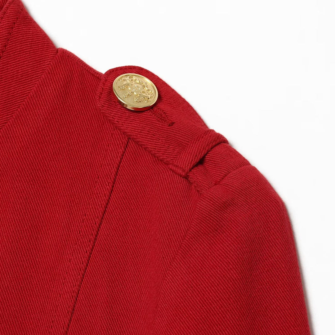 Women's Short Military-Inspired Jacket with Stand Collar and Decorative Buttons Mune Fashion