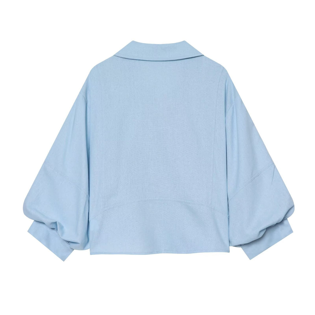 Women's loose-fit oversized blouse with balloon sleeves and shirt collar Mune Fashion