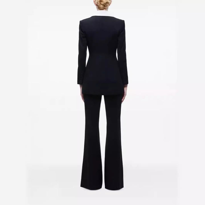 Ladies Elegant Two-Piece Tuxedo Set with Contrasting Shawl Collar and Flared Trouser Mune Fashion