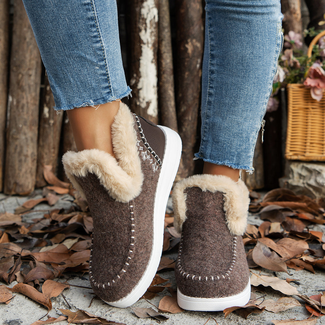 Women's Insulated Wool Felt Slipper Boots with Faux Fur Collar Mune Fashion