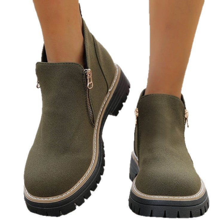 Ladies Ankle Boots with chunky tread sole and side zipper Mune Fashion