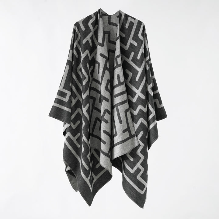 Women's Oversize Doubleface Wrap with geometric jacquard and open front Mune Fashion