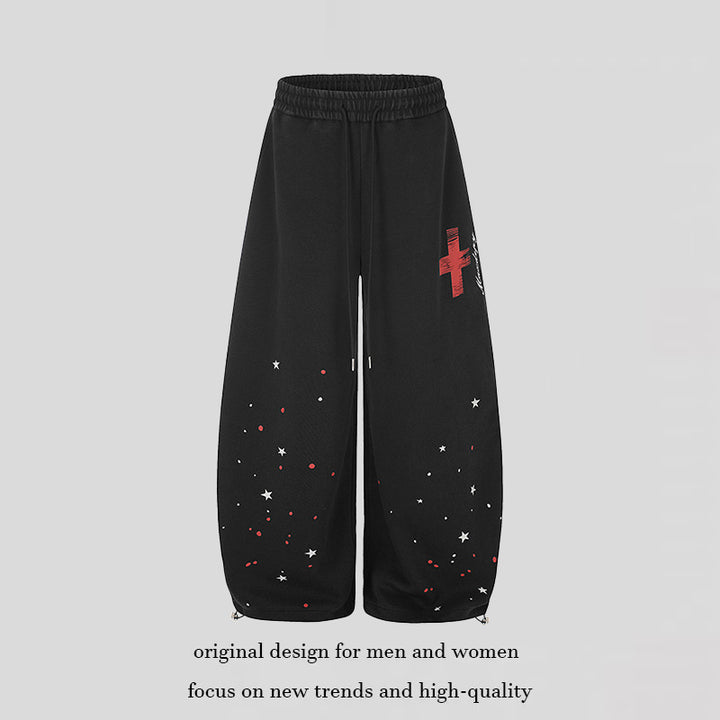 Women's Extra Wide Palazzo Sweatpants with Drawstring Waist, Star Print & Adjustable Balloon Hem Mune Fashion