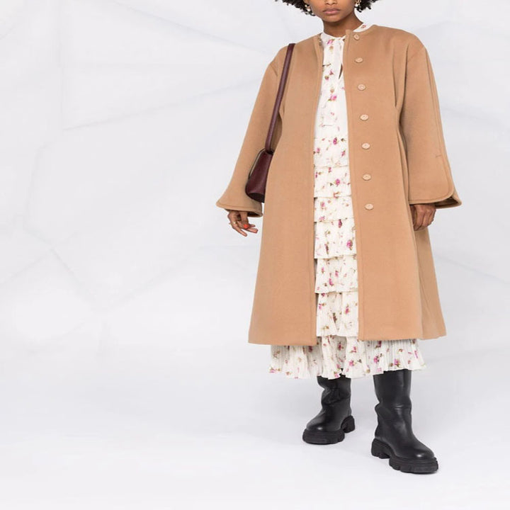 Women's wool blend kimono coat with belted waist and concealed button placket Mune Fashion