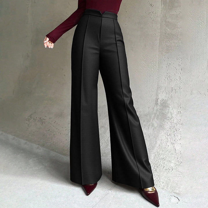 Ladies elegant wide Palazzo trousers with pressed crease and high-cut waist Mune Fashion