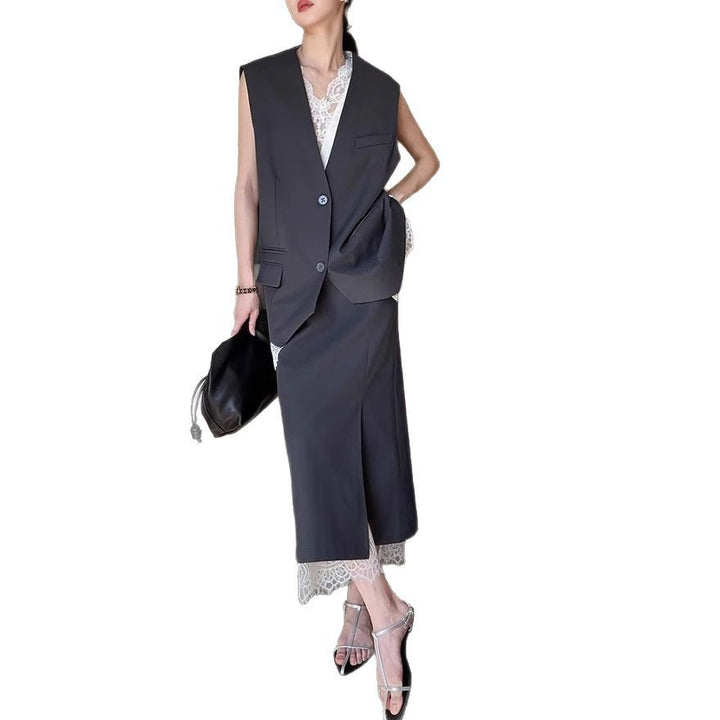 Women's Elegant Maxi Skirt with High Slit and Lace Trim Mune Fashion