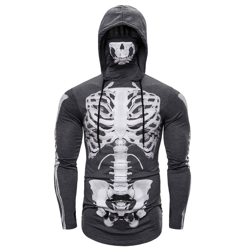 Men's hoodie with skeleton print, integrated multifunctional scarf, and tailored fit Mune Fashion