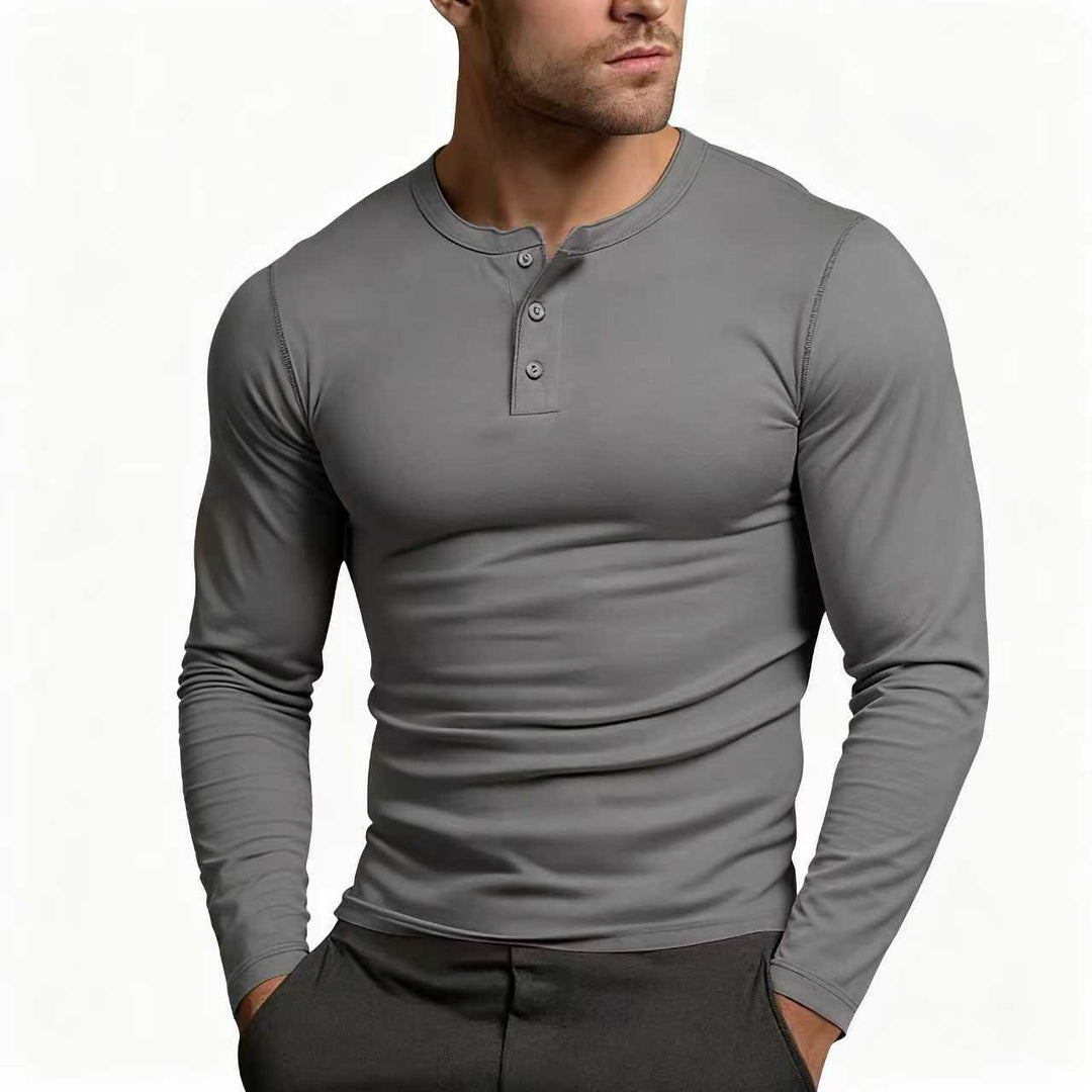 Men's fitted long sleeve Henley shirt made of cotton blend with button placket Mune Fashion
