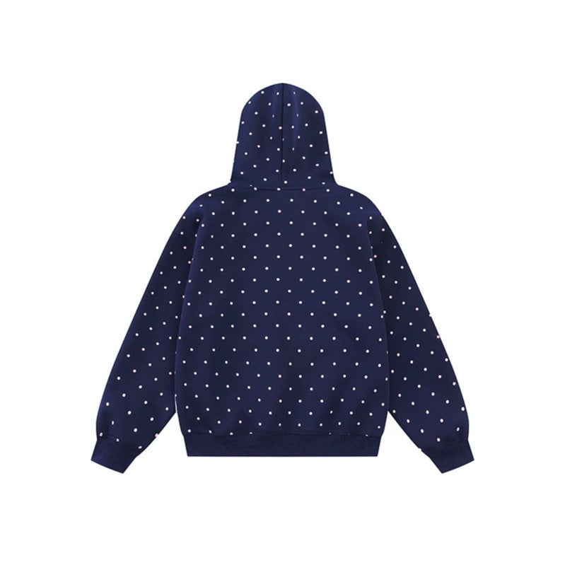 Women's hoodie with button star appliqué, allover polka dot and kangaroo pocket Mune Fashion