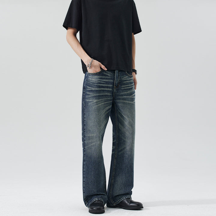 Men's Wide Flared Jeans in Vintage Look with Whisker Effect Mune Fashion