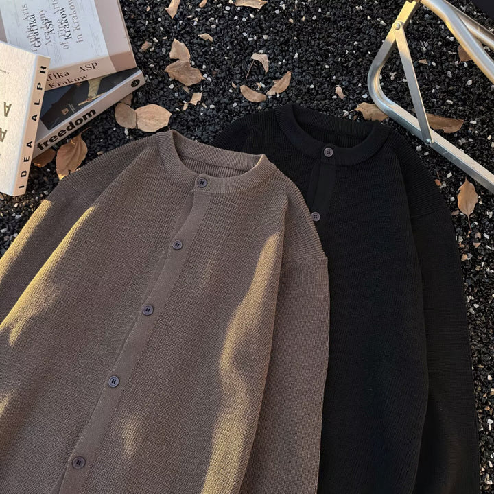 Unisex Chunky Knit Oversized Cardigan with Round Neckline and Full Button Placket Mune Fashion