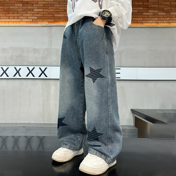 Unisex wide jeans pants with star appliqués Mune Fashion