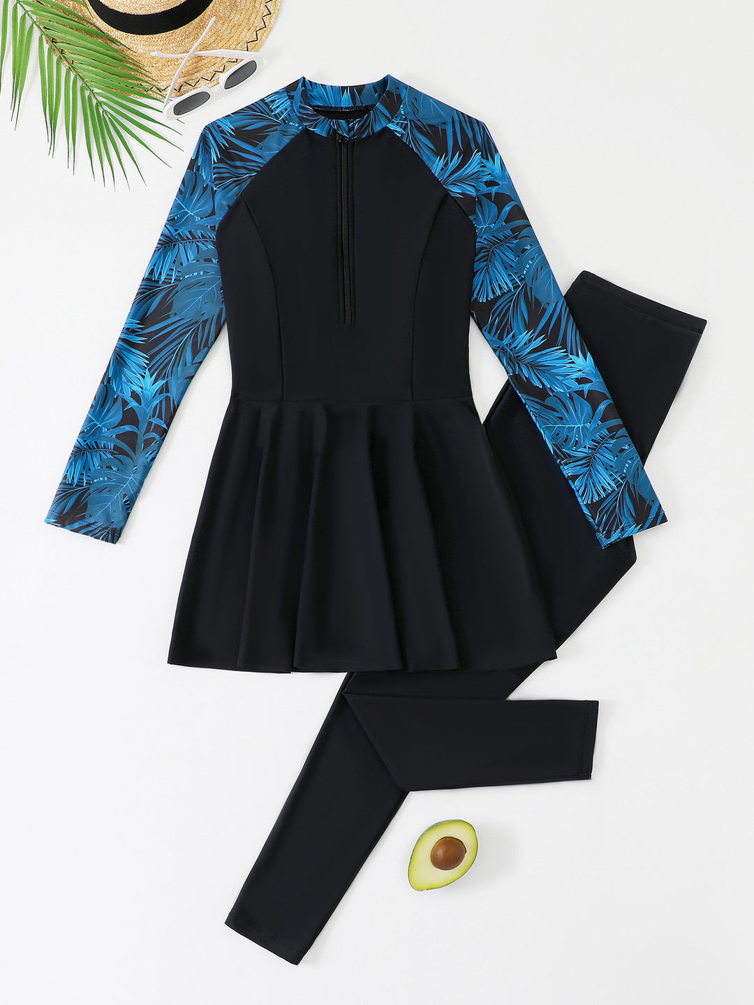 Women's Sporty Long Sleeve Swimsuit with Skirt Mune Fashion