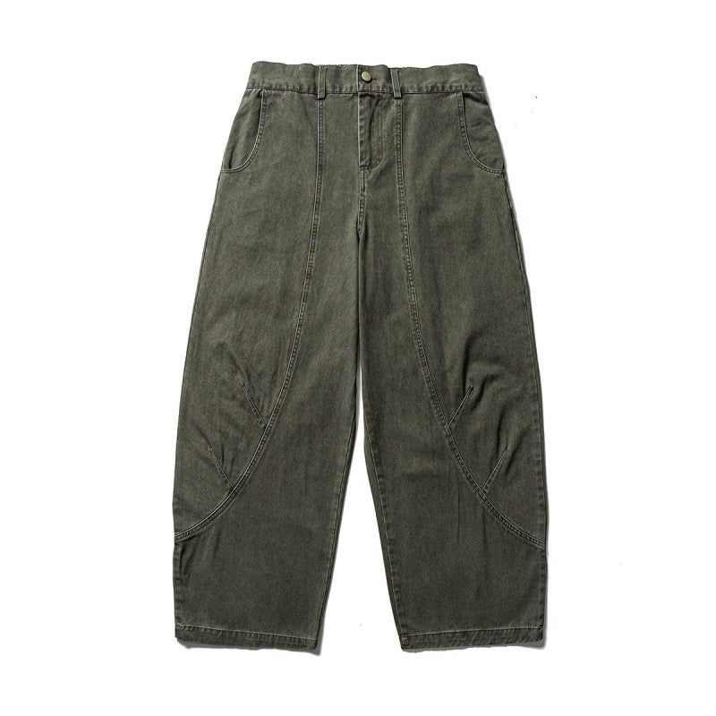 Men's Loose Workwear Pants with Elastic Waistband and Curved Seam Panels Mune Fashion