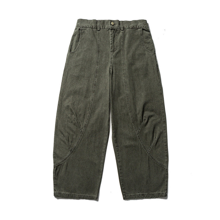 Men's Loose Workwear Pants with Elastic Waistband and Curved Seam Panels Mune Fashion