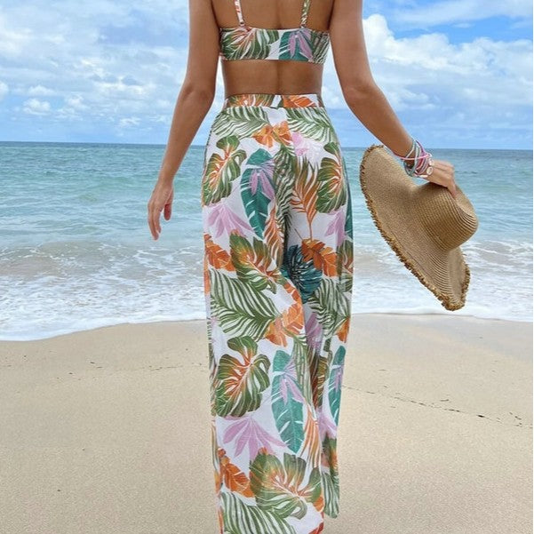 Ladies swim outfit with floral top and transparent palazzo pants Mune Fashion