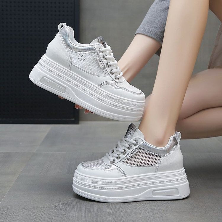 Women's Sporty Platform Sneakers with Breathable Mesh Upper and Shock-Absorbing Sole Mune Fashion