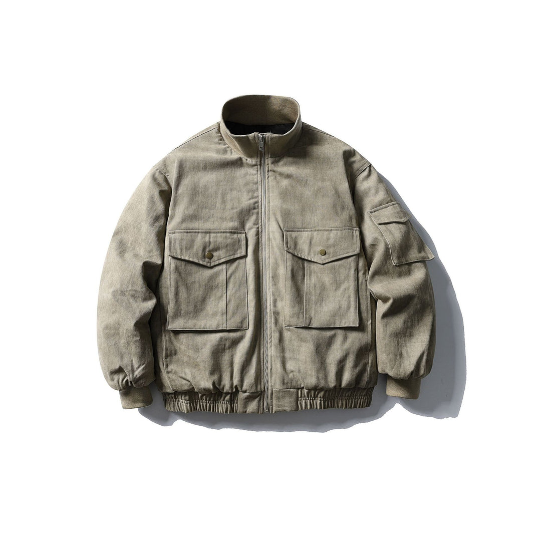 Men's Boxy Utility Blouson Jacket with Stand-up Collar, Cargo Sleeves and Applied Flap Pockets Mune Fashion