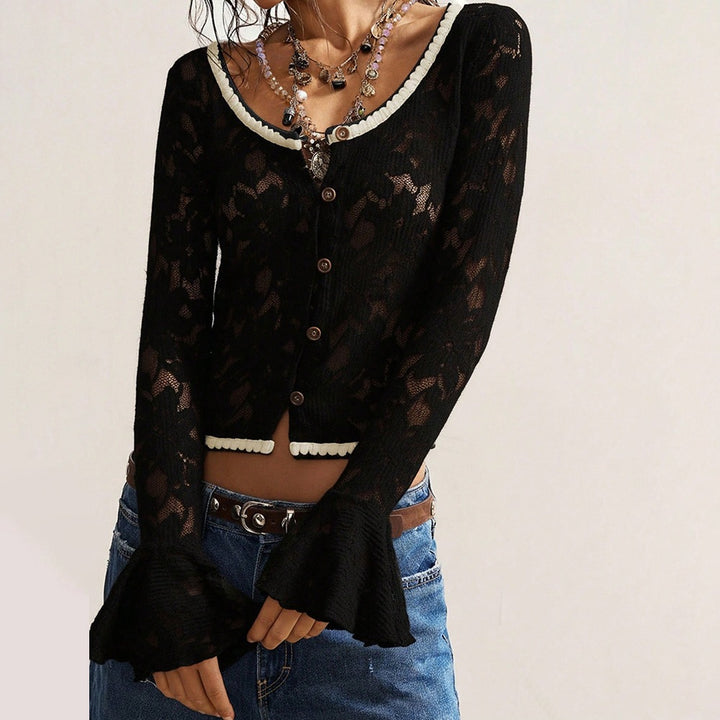 Ladies Cozy Mohair Cardigan with Decorative Flower Applications Mune Fashion
