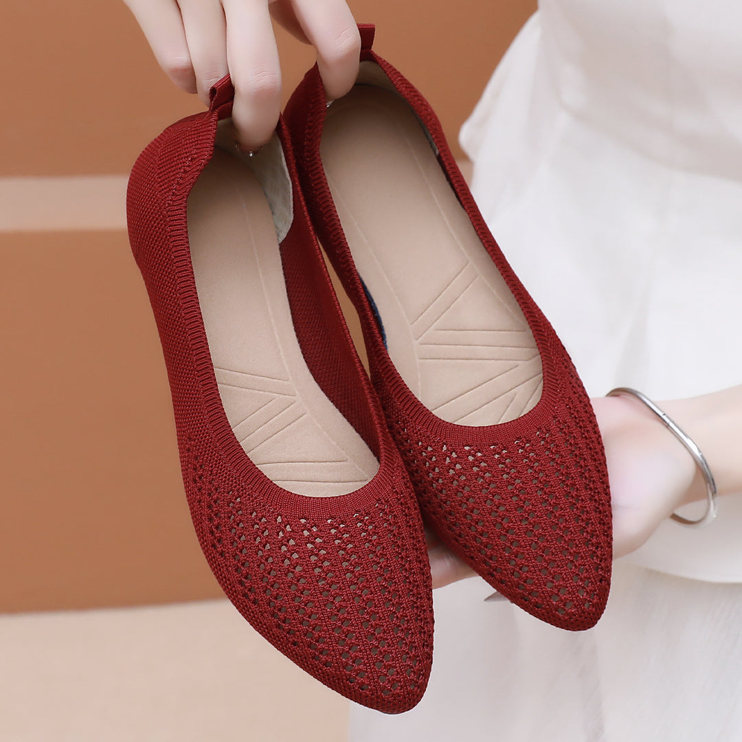 Ladies' breathable knitted ballerina slippers with perforated upper material and orthopedic memory footbed Mune Fashion
