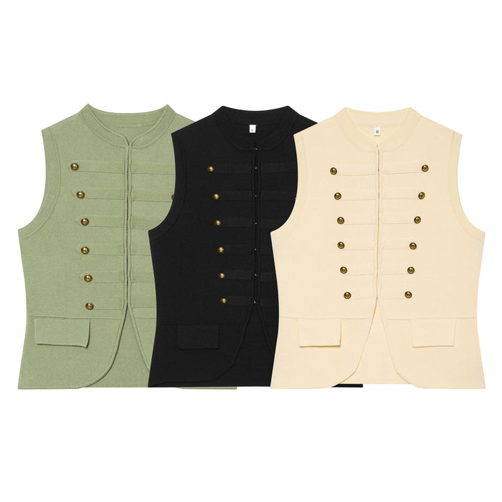 Women's knit vest in military style with golden decorative buttons Mune Fashion