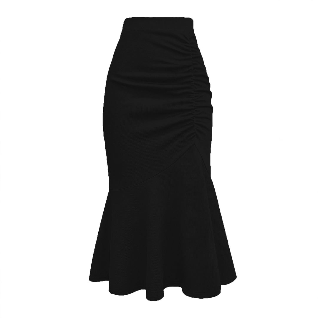 Women's Tailored Midi Skirt with Side Ruching and Flared Ruffle Hem Mune Fashion