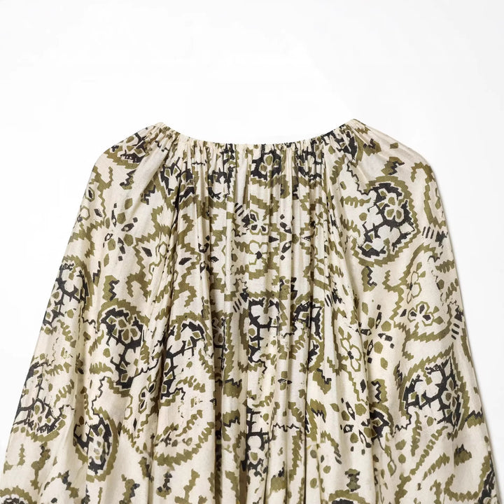Women Airy Midi Dress in Boho Style with Off-Shoulder Neckline, Elastic Sleeve, and Drawstring Waist Mune Fashion