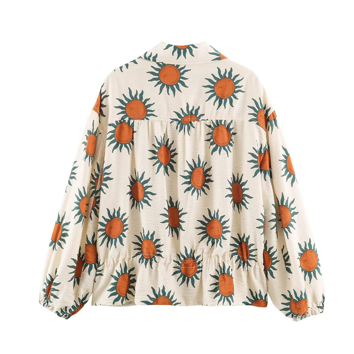 Women’s Lightweight Printed Bomber Jacket with Drawstring, Shirt Collar and Zipper Mune Fashion