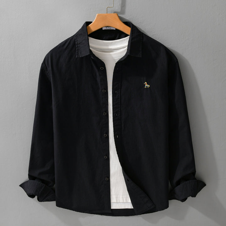 Men's Classic Cotton Oxford Shirt in Relaxed Fit with Fine Animal Embroidery Mune Fashion