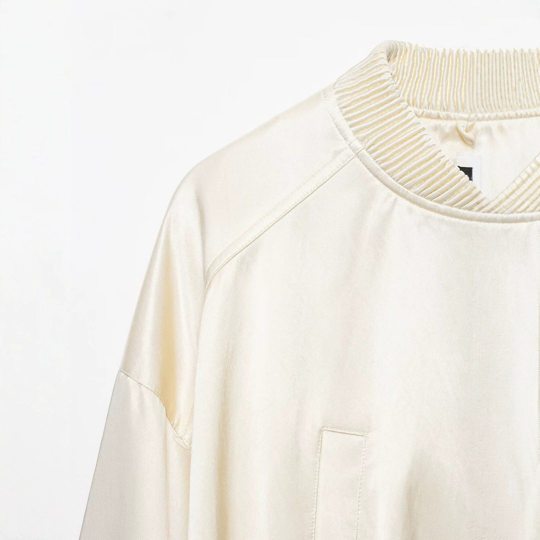 Women's short cropped bomber jacket with ribbed hem and dropped shoulder Drune