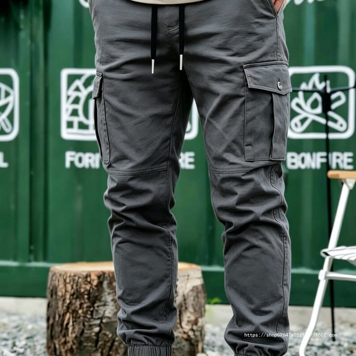 Men's Drawstring Cargo Pants in Jogger Style with Elastic Cuffs & Multiple Pockets Mune Fashion