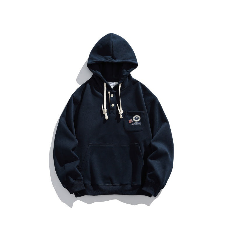 Unisex Hooded Hoodie in Henley Style with Chest Pocket & Kangaroo Pocket Mune Fashion
