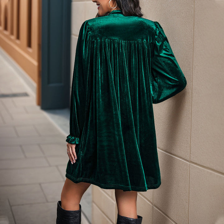 Ladies Elegant Velvet Dress with Deep V-Neck Mune Fashion