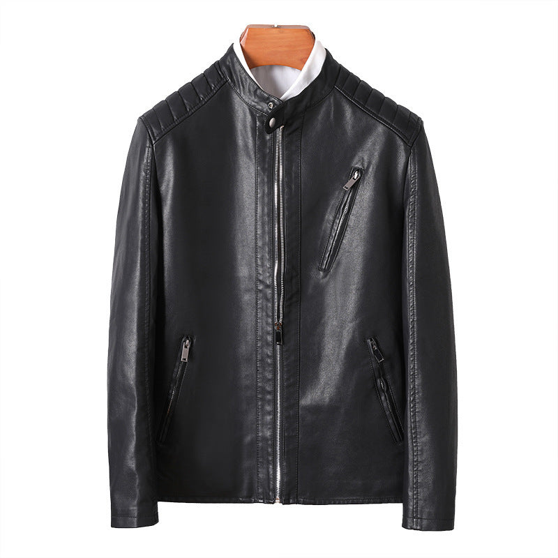 Men's Fashion Leather Jacket with High Collar Mune Fashion