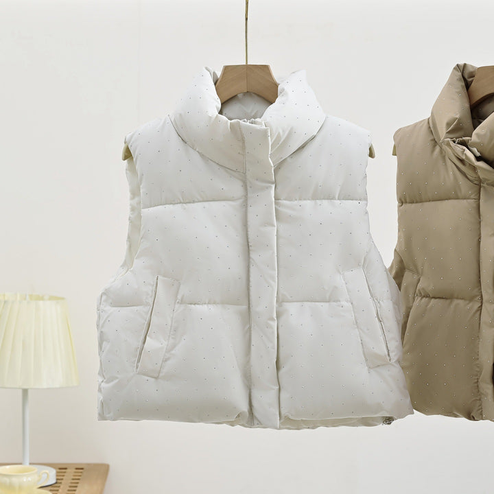 Women's Insulated Sleeveless Padded Gilet with Quilted Stand-up Collar Mune Fashion