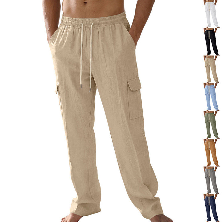 Men's cargo beach pants made of linen blend with elastic waistband and drawstring Mune Fashion