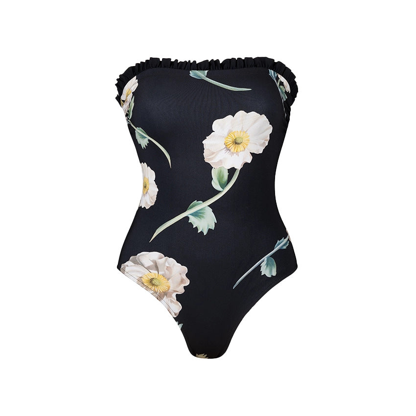 Women One-Piece Swimsuit with Floral Ruffle Detail Mune Fashion