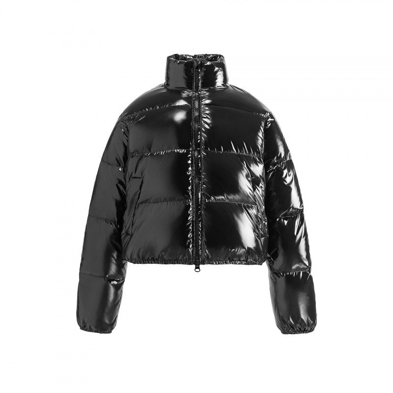 Women's short shiny padded jacket in cropped fit with high stand-up collar Mune Fashion