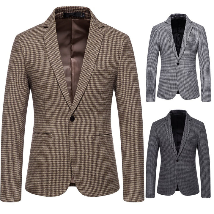 Men's slim-fit single-breasted blazer with houndstooth pattern and narrow lapel Mune Fashion