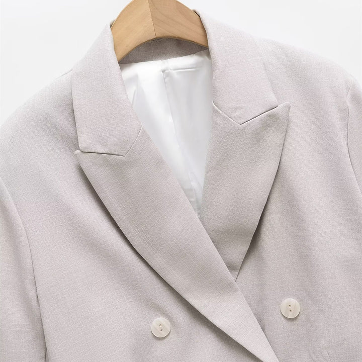 Women Cropped Double-Breasted Blazer with Lapel Collar Mune Fashion