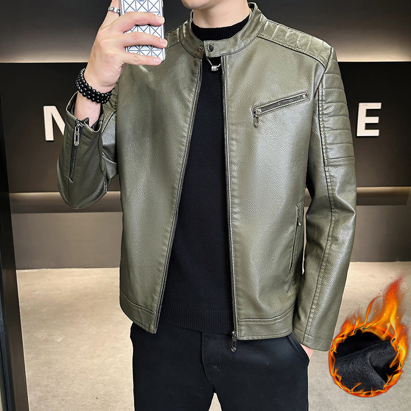 Men's Fashion Faux Leather Jacket with Stand-Up Collar Mune Fashion 1788322179