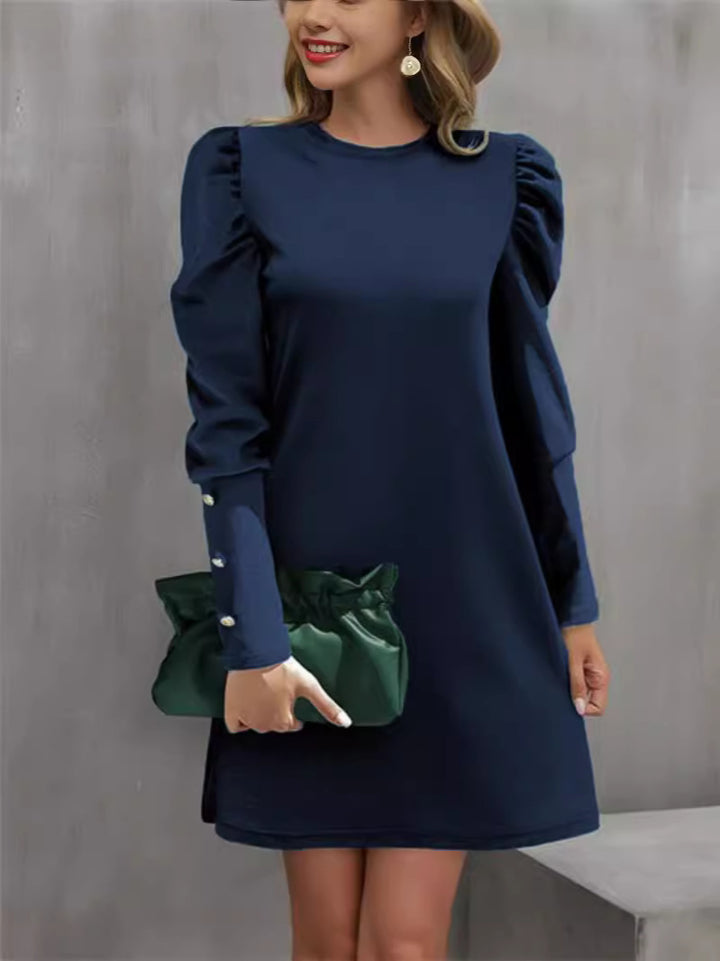 Women's pencil dress with gathered puff sleeves and pearl cuffs Mune Fashion